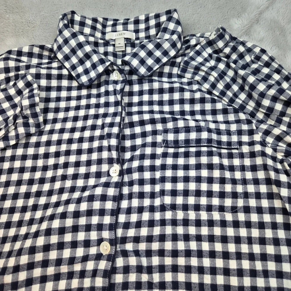 J. Crew Gingham Button Down Pajama Top Womens Medium Navy Blue White‎ Cotton